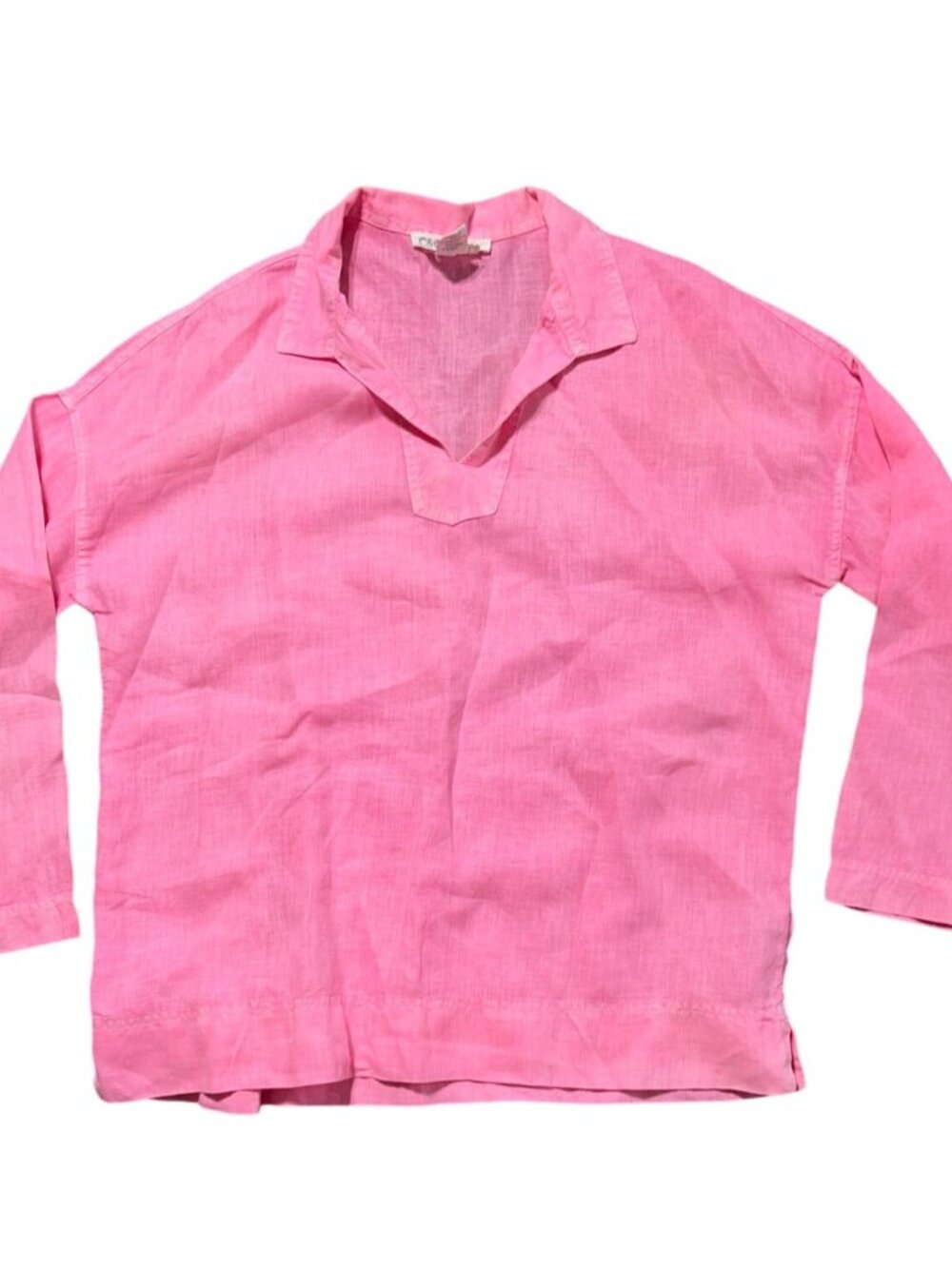 C&C California Women's Sz M100% Linen Long Sleeve V-Neck Pink Tunic Top